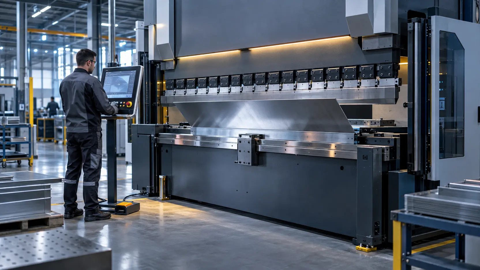 Presse plieuse CNC moderne en fonctionnement